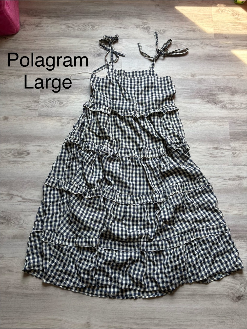 Polagram Blue and White Gingham Tiered Maxi Dress